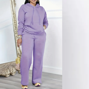 Conjunto de sudadera con capucha y pantalones de chándal con estampado de logotipo personalizado para mujer, sudadera holgada con patrón sólido, estilo informal de invierno - Product Image 2