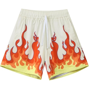 Shorts pour hommes en mesh imprimé flamme, taille élastique, séchage rapide, pour le sport, la course, la gym, les entraînements, le streetwear décontracté - Product Image 6