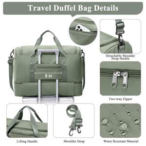 Sac de sport de voyage imperméable vert sauge avec compartiment à chaussures au bas et poche avant - Product Image 6