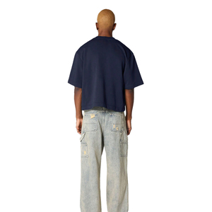 Camiseta Extra Grande Azul Marino Personalizada para Hombre, Algodón Grueso, Corte Cuadrado, Hombros Caídos, Estilo Urbano Premium - Product Image 3