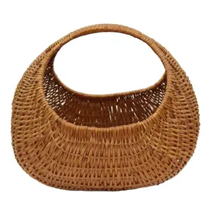 Vintage hasır sepet, Rattan çember kolu pazar veya dikiş sepeti, rattan depolama sepeti Vietnam toptan