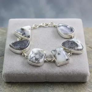 Bracelet en argent sterling 925 avec agate dendritique naturelle, bijou fantaisie fait main pour soirée, bracelet de mode - Product Image 4