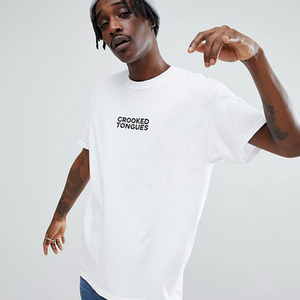 เสื้อยืดแขนสั้นสีขาวสำหรับผู้ชาย Crooked Tongues ทรงปกติ คอกลม สไตล์สตรีท ผ้าเจอร์ซีย์คอตตอน พิมพ์ลายโลโก้ด้านหน้า - Product Image 1