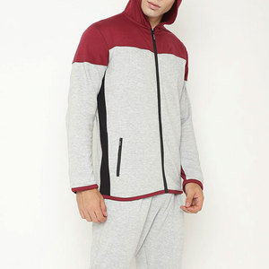 Men's Hooded Tracksuit Set Gray <b>Red</b> Color Block Full Sleeve Zipper Casual Sweat <b>Suit</b> With Side Pockets Autumn Wear - Product Image 4