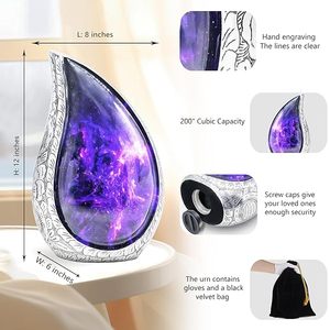 Teardrop Decorative <b>Urns</b> Funeral Cremation <b>Urns</b> for Human Ashes Purple Starry Sky <b>Large</b> - Product Image 2