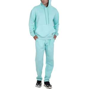 Ensemble de survêtement décontracté pour homme, sport d'hiver, à capuche, en polaire, manches longues, coupe régulière, pantalon de jogging, uni, 100% coton respirant - Product Image 1