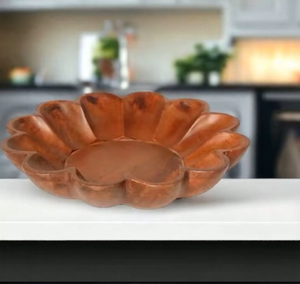 Plateau de service unique en bois naturel sculpté en forme de fleur, pour soupe, dîner, aliments, légumes, fruits, salades, bol peu profond de 500 ml - Product Image 2