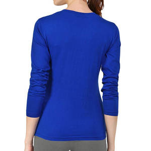 T-shirt à manches longues col en V bleu royal pour femme, 100% coton tricoté, coupe ajustée, couleur unie, décontracté, toutes saisons - Product Image 5