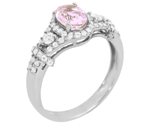 Anillo Ovalado Clásico de Lujo en Plata de Ley 925 con Baño de Rodio y Morganita Rosa, con Banda con Acentos de Circonita Cúbica, para Mujer, Ideal para Boda/Regalo - Product Image 2