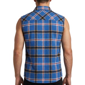 Top Trending Cotton Spring Style <b>Men</b> Sleeveless Plaid Flannel <b>Shirt</b> <b>Blue</b> Casual Button Down Turn-down Collar Breathable T-<b>Shirt</b> - Product Image 2