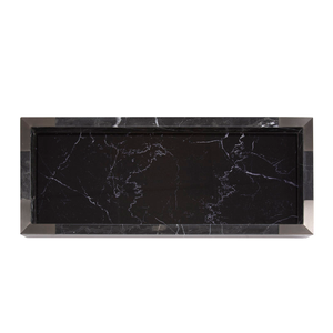Plateau de service rectangulaire en marbre noir, design minimaliste poli, plateau durable au meilleur prix - Product Image 3