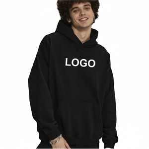 Sudadera con Capucha Negra Extra Grande con Logotipo Personalizado para Hombre, Sudadera de Algodón y Felpa, Estilo Urbano, Sudadera Lisa OEM ODM - Product Image 1