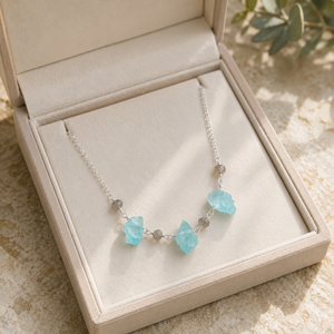 Collier Océan en Argent Sterling 925 |   Bijoux en perles de pierres précieuses brutes d'apatite aquatique et de labradorite - Product Image 6