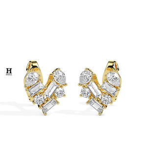 Pendientes de Diamantes de Laboratorio en Forma de Corazón de Lujo, Pendientes de Diamantes CVD con Corte Baguette y Pera Multiforma, Joyería Fina de Oro Sólido - Product Image 4
