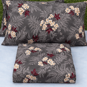 King Size Dark Grey Floral Bedsheet <b>Set</b> Soft Cotton <b>Bedding</b> <b>Set</b> with Pillow Covers Breathable Lightweight Premium Bedroom Decor - Product Image 1