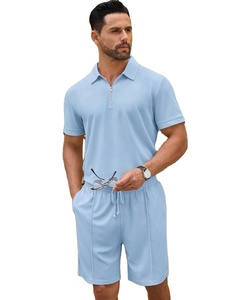 Ensemble deux pièces décontracté moderne pour homme, personnalisable, de bonne qualité, respirant, avec fermeture éclair, en polaire tricotée à motif floral, 100 % polyester, été, 220g - Product Image 1