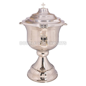 Fontaine de baptême avec couvercle |   Vase de baptême en métal poli – DOUBLE VEE EXPORTS - Product Image 2