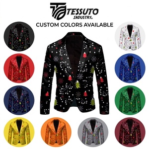 Veste de costume de Noël imprimée pour homme, motif sapin et flocon de neige amusant, blazer de fête, coupe ajustée, nouveauté, pour bal de promo et dîner de Noël - Product Image 6