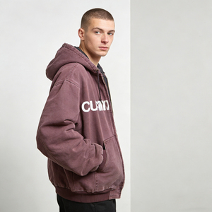 Sweat à capuche zippé oversize vintage bordeaux délavé personnalisé avec imprimé lettres pour homme – Confortable et décontracté style streetwear - Product Image 5