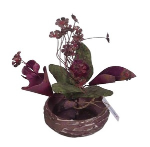 Pot de fleurs décoratif en fer forgé moderne fait main avec des feuilles roses, collections AB, décoration murale pour l'extérieur, la maison et le jardin - Product Image 1