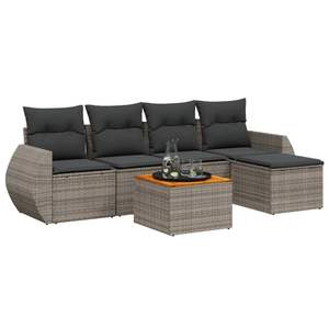 Conjunto de Sofás Modulares de Jardín de 6 Piezas en Ratán PE Gris, Muebles de Jardín Modulares Cómodos - Product Image 2
