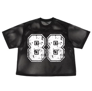 เสื้อฟุตบอลตาข่ายโอเวอร์ไซส์แบบสั่งทำพิเศษสำหรับผู้ชาย ลายพิมพ์วินเทจแบบทำเก่า เสื้อครอปฟุตบอล ระบายอากาศได้ดี สไตล์สตรีทแวร์ - Product Image 2