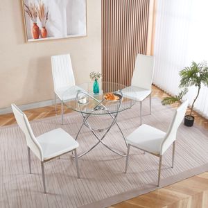 Tavolo da Pranzo Moderno Salvaspazio per Cucina e Soggiorno con Piano in Vetro Temperato e Gambe in Metallo Cromato Elegante Colore Cromo - Product Image 3