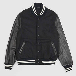 Chaquetas Varsity Negras Personalizadas con Logotipo Bordado, Mangas de Cuero, Estilo Urbano, para Hombre - Product Image 1