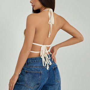 Blusas y Tops de Punto Transpirables para Mujer con Logotipo Bordado Frontal y Diseño sin Espalda Plegable, Ideales para Vacaciones de Primavera, Elegantes - Product Image 3