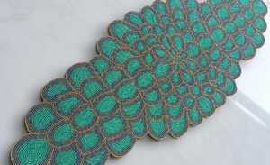 Handmade Bohemian Fabric Table <b>Runner</b> Irregular Shape Blue <b>Green</b> Embroidered Design Decorative Mat - Product Image 2