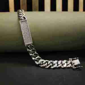 Men's 925 Silver Diamond Chain <b>Bracelet</b> Round Brilliant Cut Micro Insert Hiphop Style Geometric Link Jewelry - Product Image 1