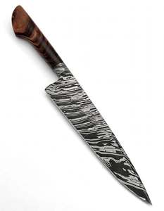 มีดเชฟเหล็กดามัสกัสทำมือ ใบมีดแบบ Fixed Blade สไตล์ญี่ปุ่น Gyuto สำหรับหั่นในครัว ด้ามจับไม้เนื้อแข็งธรรมชาติ รับผลิตแบบ DIY OEM - Product Image 5