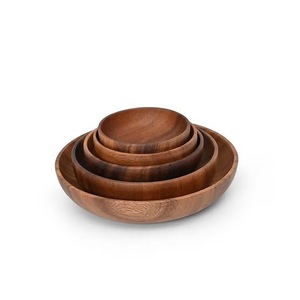 Plateau et ensemble de bols en bois d'acacia faits à la main, vaisselle moderne, idéal pour le petit-déjeuner et les collations - Product Image 1
