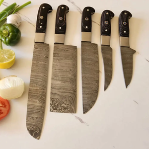 Ensemble de couteaux de chef professionnels LEGACY BLADES en acier Damas, 5 pièces, manche en bois, faits à la main, ultra-affûtés, ambidextres, couteaux durables - Product Image 2