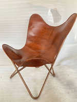 Fauteuil Papillon en Cuir Véritable avec Structure Métallique Robuste, Conception Ergonomique Confortable pour Salon, Chambre à Coucher, Loisirs, Style Traditionnel