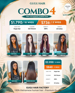 GUGU HAIR Virgin Human Hair Closure 20 Inch 2x6 200% Density Vietnamese Straight <b>Wig</b> Natural <b>Brown</b> Burgundy Ombre - Product Image 1