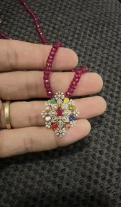 Collier de perles de rubis avec pendentif en or 14 carats, forme de fleur, pierres précieuses multicolores, bijoux fins faits à la main, coffret cadeau de luxe - Product Image 2