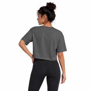 Camiseta Corta Gris para Mujer, Cuello Redondo, Manga Corta, Color Sólido, 100% Algodón, Tejido de Punto, Corte Holgado, Ropa Casual para Todas las Temporadas - Product Image 2