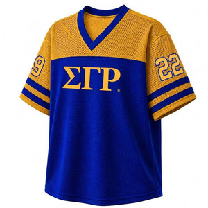 T-shirt décontracté respirant à col en V et manches courtes pour femme, motif color block bleu et doré, en maille jersey, de la sororité Sigma Gamma Rho - Product Image 5