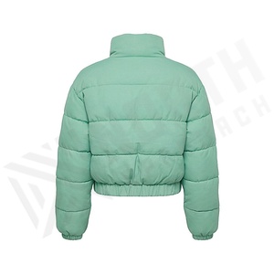 เสื้อแจ็คเก็ตสีเขียวมิ้นท์แบบเย็บลาย  แขนยาว คอตั้ง ปิดด้วยซิป ความยาวสั้น เสื้อกันหนาวสำหรับผู้หญิง - Product Image 2