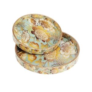 Nuevas Bandejas Decorativas con Estampado Botánico de Aves y Flores Doradas, Bandejas Redondas de Madera de Lujo para Servir, Venta al Por Mayor para Pedidos al Mayoreo - Product Image 1
