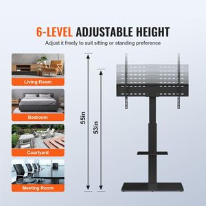Supporto TV Girevole Alto per Televisori da 32-85 Pollici, Supporto da Pavimento Portatile Regolabile in Altezza con Base in Vetro Temperato - Product Image 3