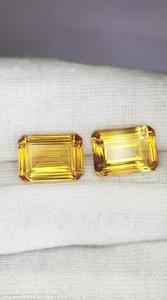 Citrine naturelle de qualité supérieure, taille émeraude, jaune, paire, clair, 14,47 carats, qualité supérieure, excellente brillance, IGI - Product Image 2