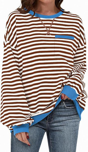 เสื้อสเวตเชิ้ตผู้หญิงไซส์ใหญ่แบบสั่งทำ OEM ลายทาง คอกลม แขนยาว ผ้าถัก ระบายอากาศได้ดี ปักลาย ทรงหลวม สวมใส่สบาย - Product Image 2