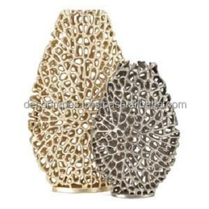 Florero de diseño floral de aluminio fundido, decoración interior de lujo dorada para el hogar, la Oficina y la superficie texturizada del hotel - Product Image 6