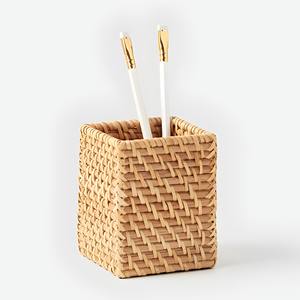 Soporte de exhibición de lápiz de ratán de estilo rural, organizador de escritorio, cesta, material natural, bolígrafo estuche para hecho a mano, soporte para oficina - Product Image 1