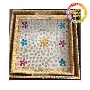 ถาดจัดระเบียบหวายสานตกแต่งด้วยเปลือกหอย |   ของตกแต่งทำมืออเนกประสงค์สำหรับบ้าน สำนักงาน และธุรกิจบริการ - Product Image 1
