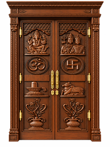 Shiv Shakti Solid Teak Wood Divine <b>Mandir</b> Door Divine Shiva Hand-Carved Teak Wood <b>Mandir</b> Door <b>Pooja</b> Room Door with Shiv Parivar - Product Image 3