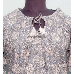 เสื้อคลุมลำลองฤดูร้อนแบบถัก คอทรงโอ ลายพิมพ์บล็อกอินเดีย ผ้าฝ้ายแท้ 100% ดีไซน์ลายดอกไม้โบฮีเมียน เป็นมิตรกับสิ่งแวดล้อม ระบายอากาศได้ดี แขน 3/4 - Product Image 2