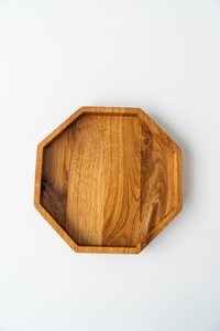 Plateau de service octogonal en bois de chêne rustique, plateau en bois, planche de service, accessoires de bureau faits à la main, raffinés - Product Image 3
